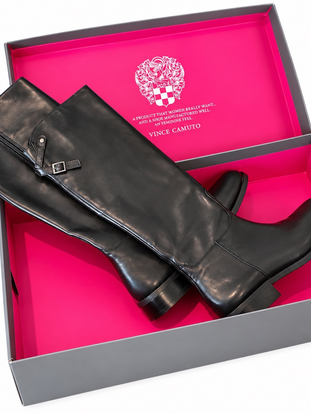 Vince Camuto Black Leather Knee High Riding Boots Size 10M w/ Box